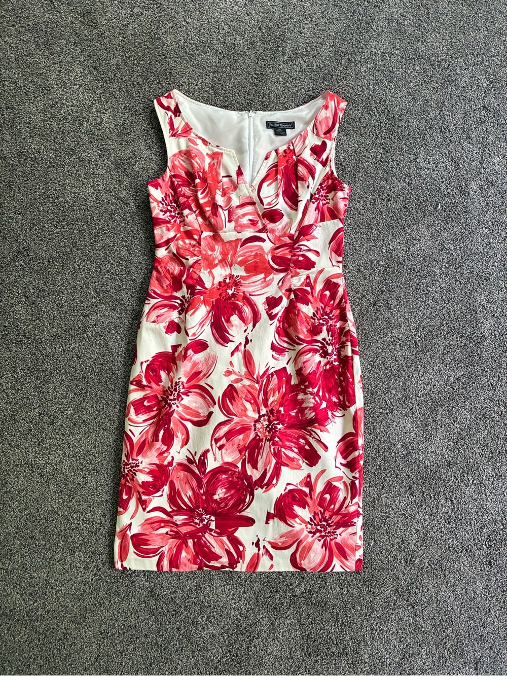 Jessica Howard Summer Pink, Red and White Floral Sheath Dress, Size 10